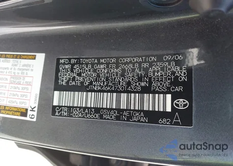 2007 Toyota Camry Le V6/Se V6/Xle V6 z USA, uszkodzony, nr VIN JTNBK46K473014328